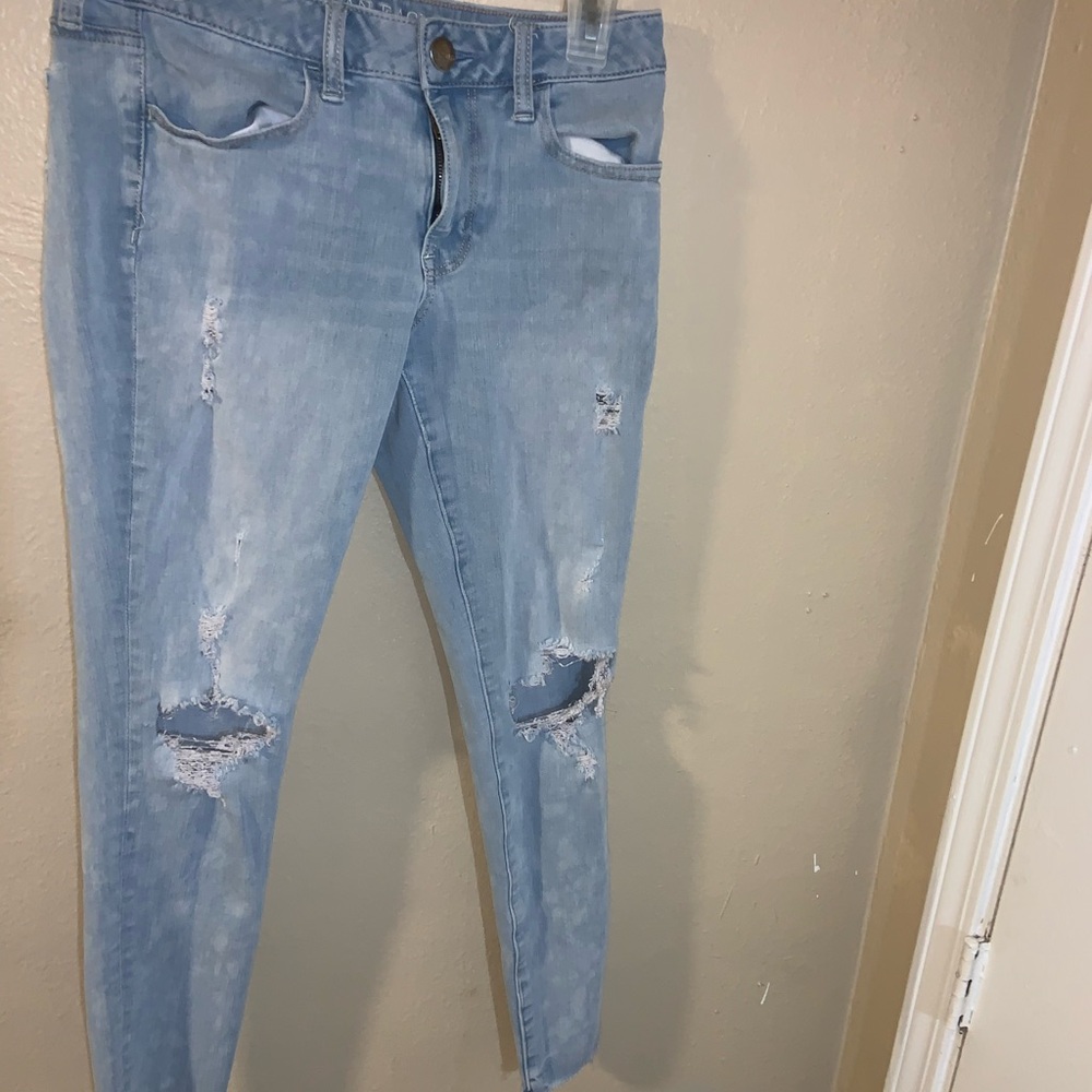 American Eagle Outfitters Blue Skinny Distressed Jeans
